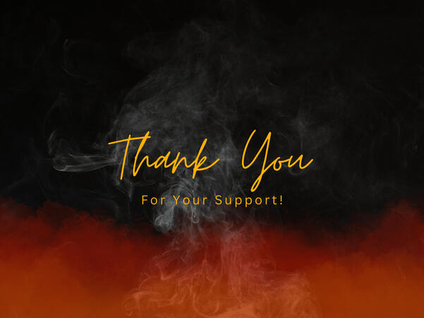 A thank you card with flame