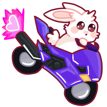 An emoji in which a fluffy bunny rides a purple motorcycle