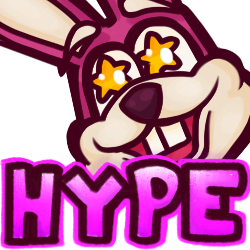 A rabbit with stars in it’s eyes above text that says “HYPE”