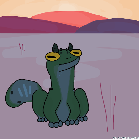 A strange gecko with horns blinks and moves his tail